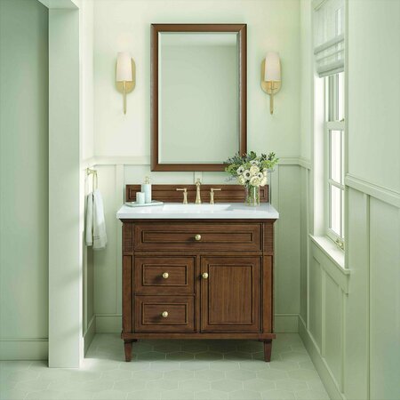 James Martin Vanities 36'' Single Vanity, Mid-Century Walnut w/ 3 CM White Zeus Quartz Top 424-V36-WLT-3WZ